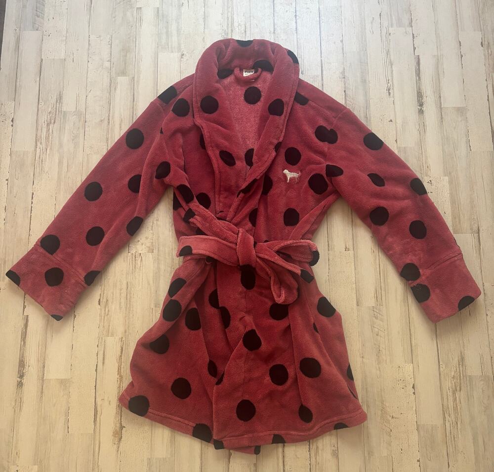 Victoria's Secret PINK Pink and Black Polka Dot Bath Robe sz M/L